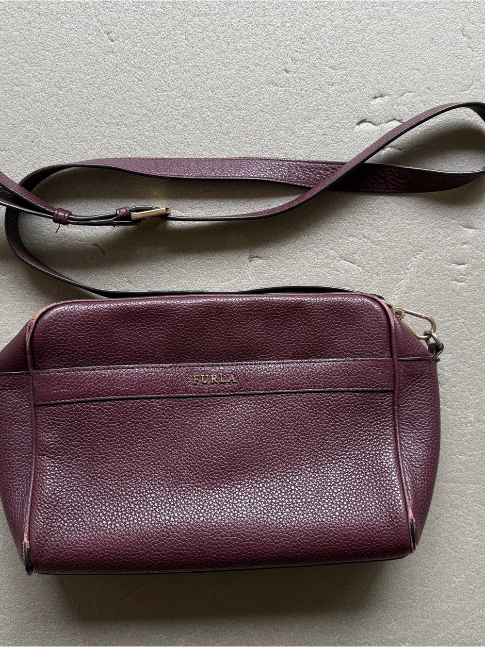 Furla Pebbled Leather Crossbody Bag in Deep Plum